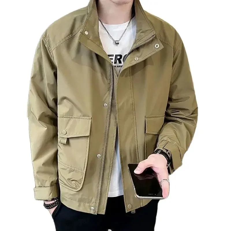 

New Spring and Autumn Fashion Trend High End Workwear Jacket St Up Collar Loose Versatile Hsome Casual Men's Coat