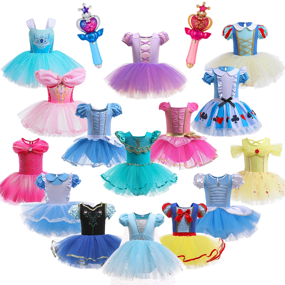 

New Halloween Girls Princess Elsa Rapunzel Ariel Dress Up Snow White Costume Korean Style Boutique Performance Ballet Tutu Dress