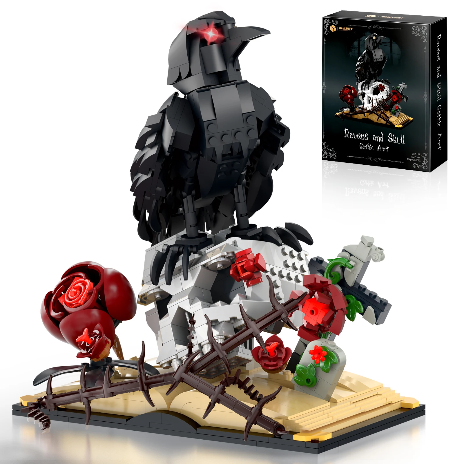 

Raven & Skull Building Blocks Set | Dark Aesthetic Model | Adult Collectible DIY Horror Art | Gift for Gothic Fans & Lovers