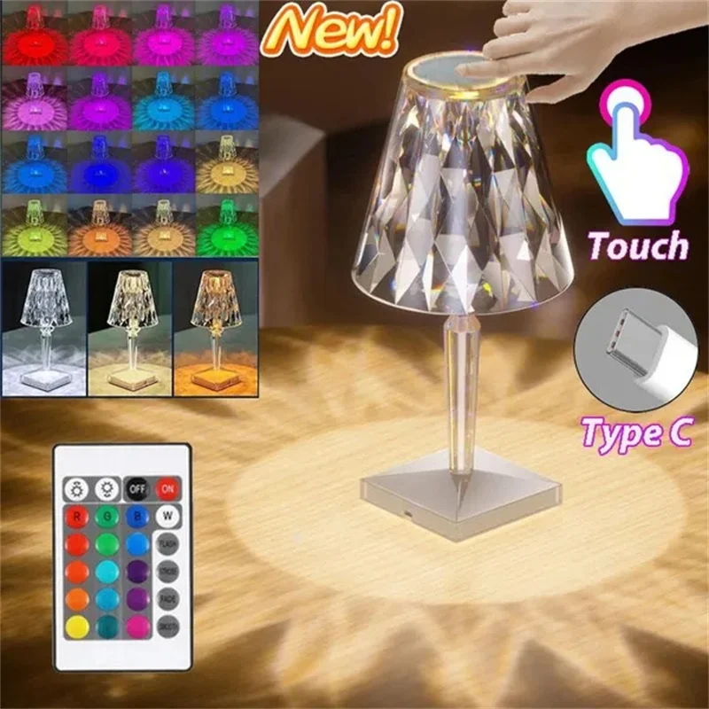 

Crystal Table Lamp Dropshipping Rose Diamond Lamp Bedside Bedroom USB Touch Atmosphere Night Light USB Touch Light 3/16 Colors