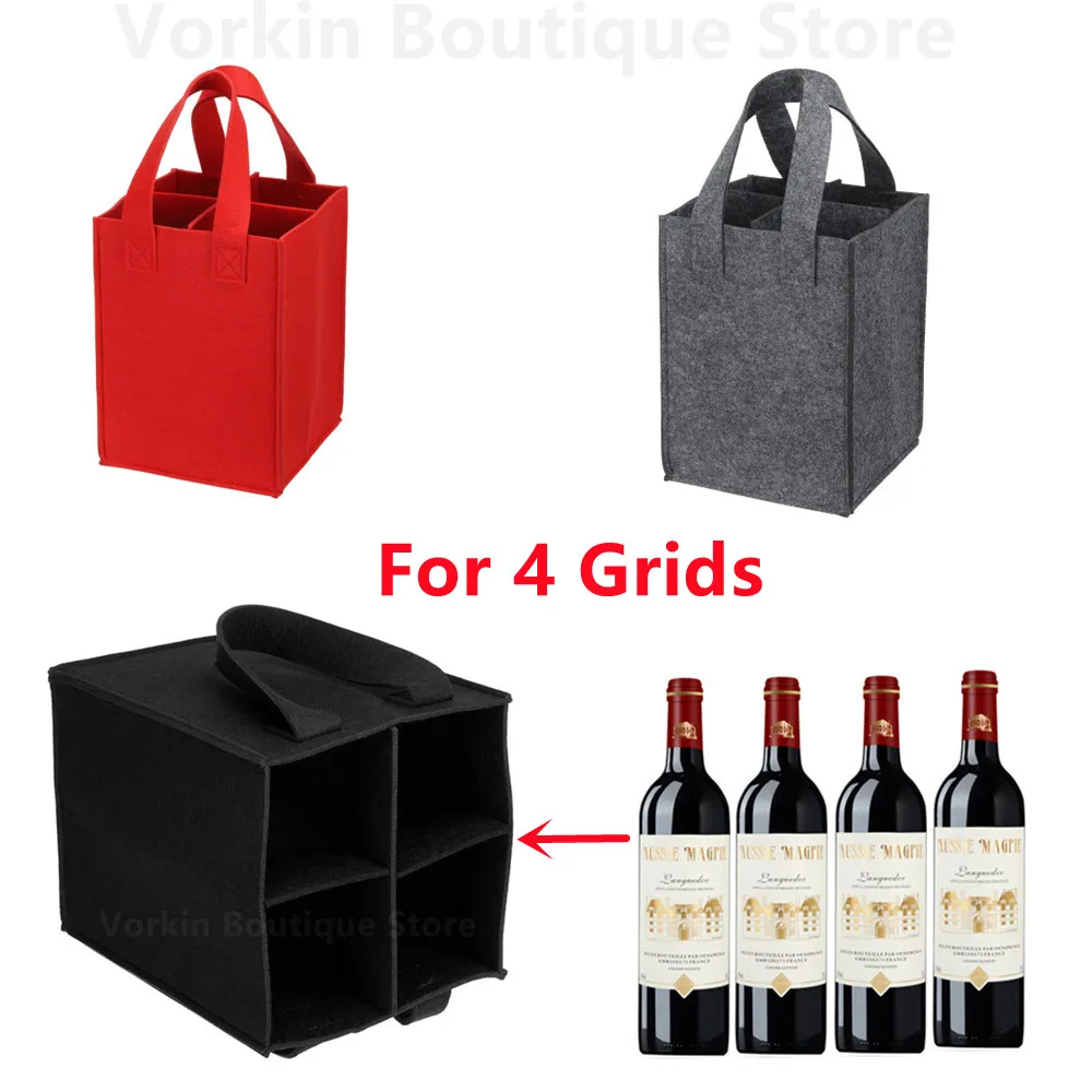 4 Holes Felt Wine Bottle Bag Folding Handbag Felt Storage Basket Champagne Wine Beer Wedding Party Gift Bag Camping Storage Bag