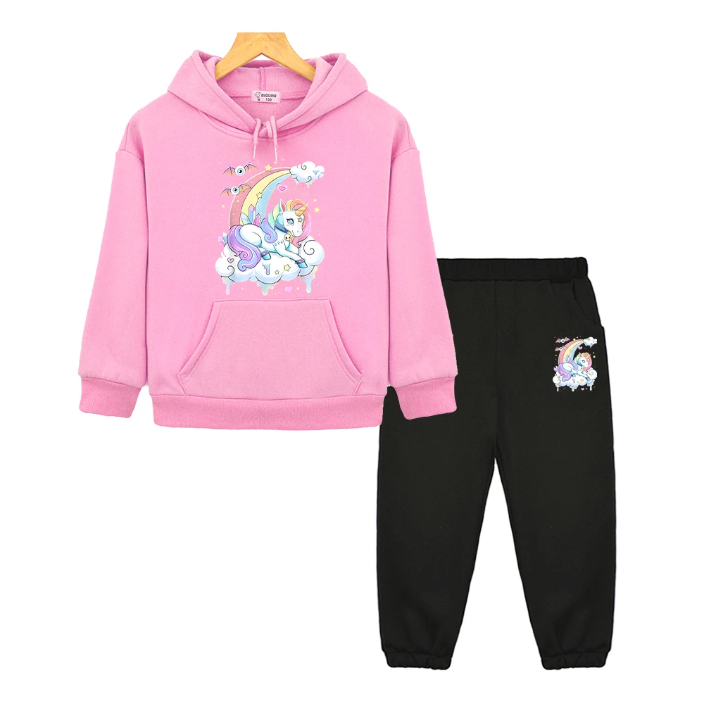 

Unicorn Kawaii Print Autumn anime hoodie Fleece sweatshirt kids boutique clothes pullover Cartoon Jacket boys girls Hooded Sets