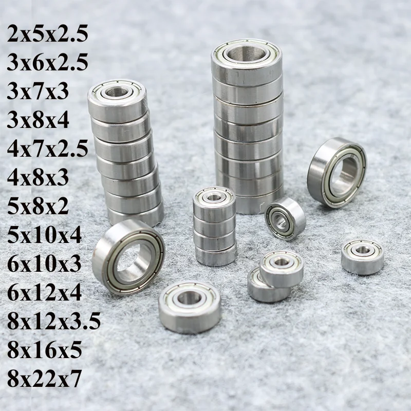 10pcs Miniature Ball Bearing 2x5x2.5 3x7x3 3x8x4 4x8x3 5x8x2 5x10x4 6x10x3 8x12x3.5 8x16x5 8x22x7 RC Car Toy 608zz Small Bearing