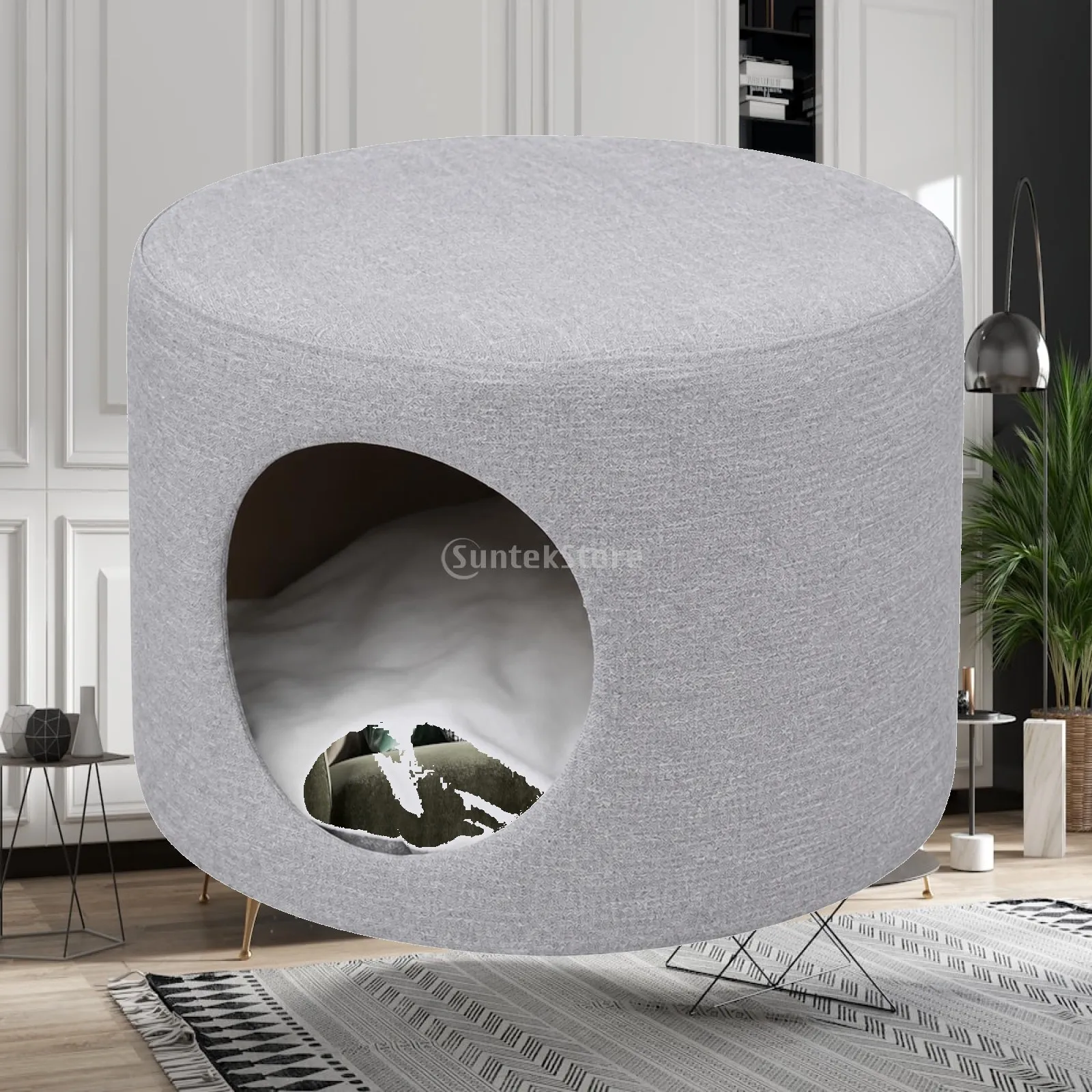 Premium Cotton Linen Cat House with Plush Cushion for Comfortable Cat Nap Time