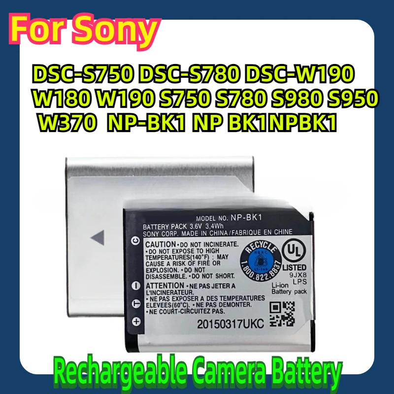 

For Sony DSC-S750 DSC-S780 DSC-W190 W180 W190 S750 S780 S980 S950 W370 NP-BK1 NP BK1NPBK1 Rechargeable Camera Battery