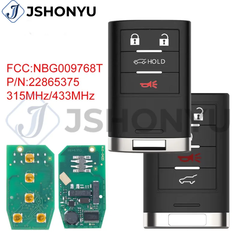 JsHonYu 315MHz 433MHz ID46 Smart Key NBG009768T for Cadillac CTS SRX ATS 2010-2014 Replacement Remote Control Car Key Fob