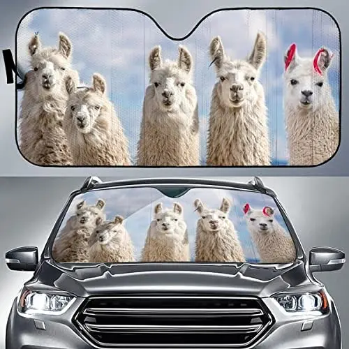 

Funny Llama Team Blue Sky Pattern Car Sunshade, Llama Auto Sunshade for Car Decor, Car Window Sun Cover for Llama Lover, Car Win