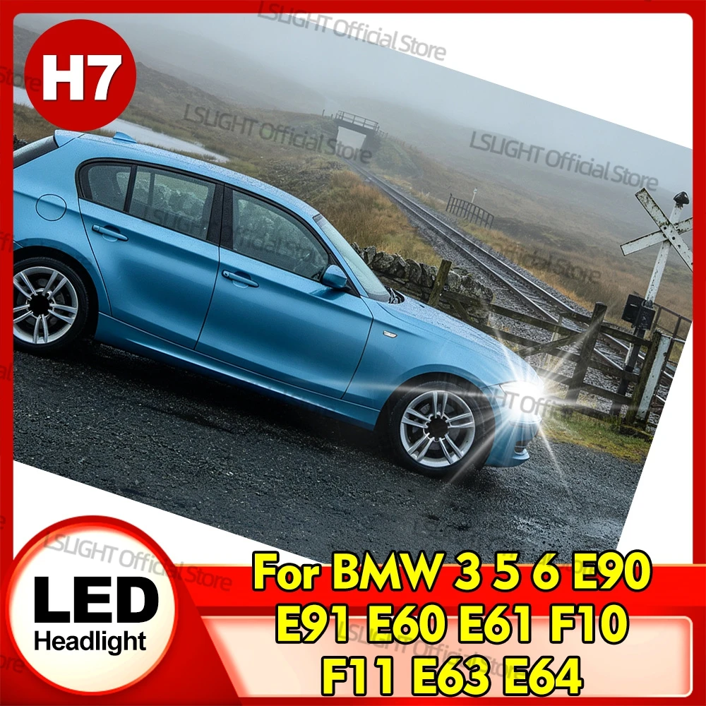 2x H7 LED Headlight Bulb 6000K For BMW 3 5 6 Series E90 E91 E60 E61 F10 F11 E63 E64 Car Front Head Lamp 12V Wireless Plug & Play
