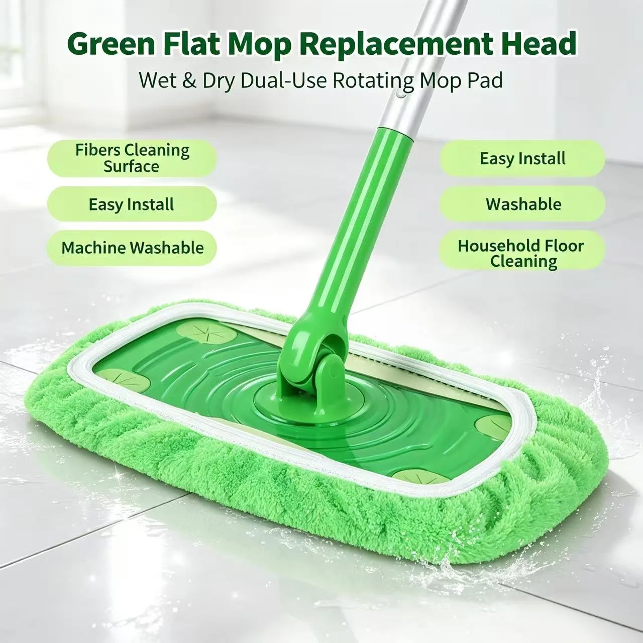Reusable Microfiber Mop Pads Fit Swiffer Sweeper Wet Dry Dual Use Flat Mop Replacement Household Rotating Cleaning Mop Head