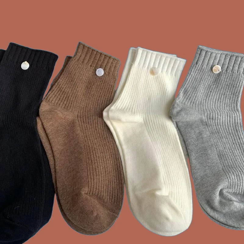 

5/10 Pairs 2024 New Women's High Quality Socks Warm Brown Socks Student College Style Versatile Solid Color Middle Tube Socks