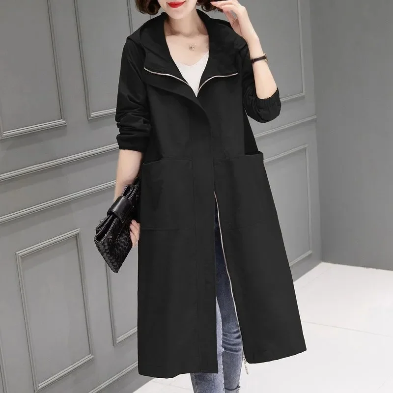 

Women's Hooded Trench Coat Spring and Autumn 2023 New mid Length Mother's Clothing Design Sense Niche Coat Solid Color Commuting