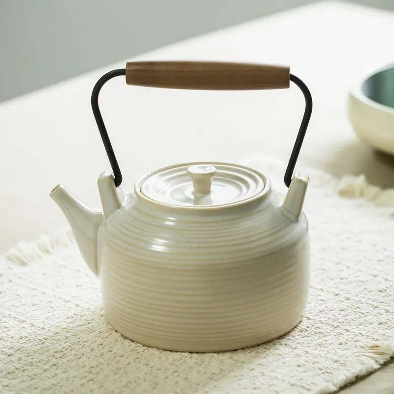 Large Capacity Ceramic Teapot with Wood Ash Glaze Traditional Kung Fu Tea Set Household Brewing Pot for Office Home Decor