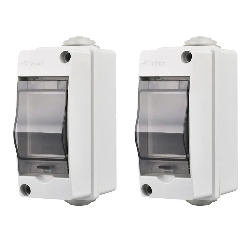 AB09 2 Way Distribution Protection Box, Waterproof Transparent Cover 2 DIN Rail Outdoor Distribution Junction Box 2Pcs