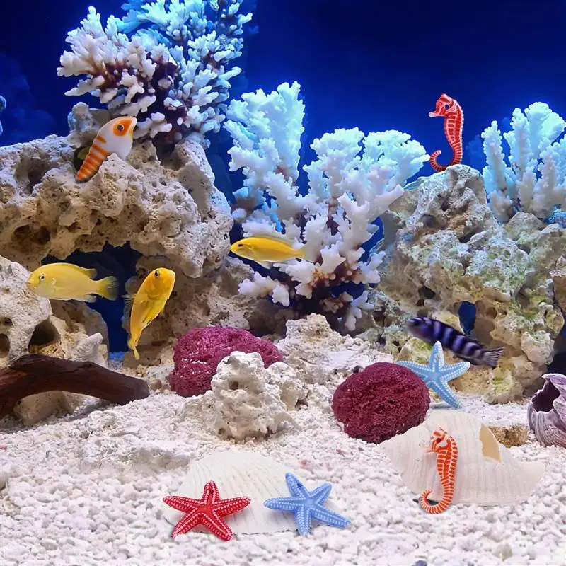 48pcs Marine Animals Decorations Mini Seahorse Sea Snail Conch Micro Landscape Ornaments Resin Sea Animals Decor (Random Color)