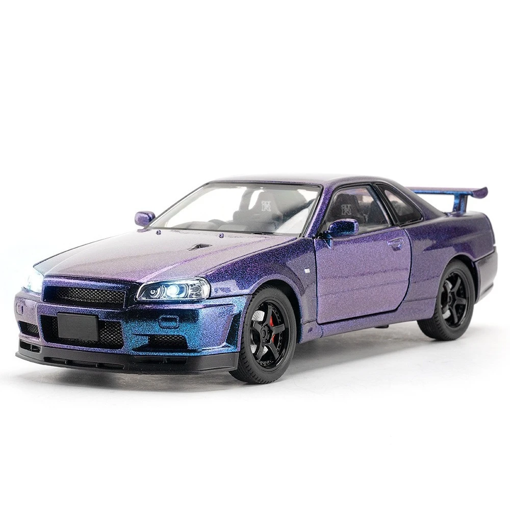1:24 R34 SKYLINE سريع سبيكة محاكاة نموذج سيارة Diecasts ولعبة المركبات وسيارات غاضبة الديكور لعب للأطفال الصبي