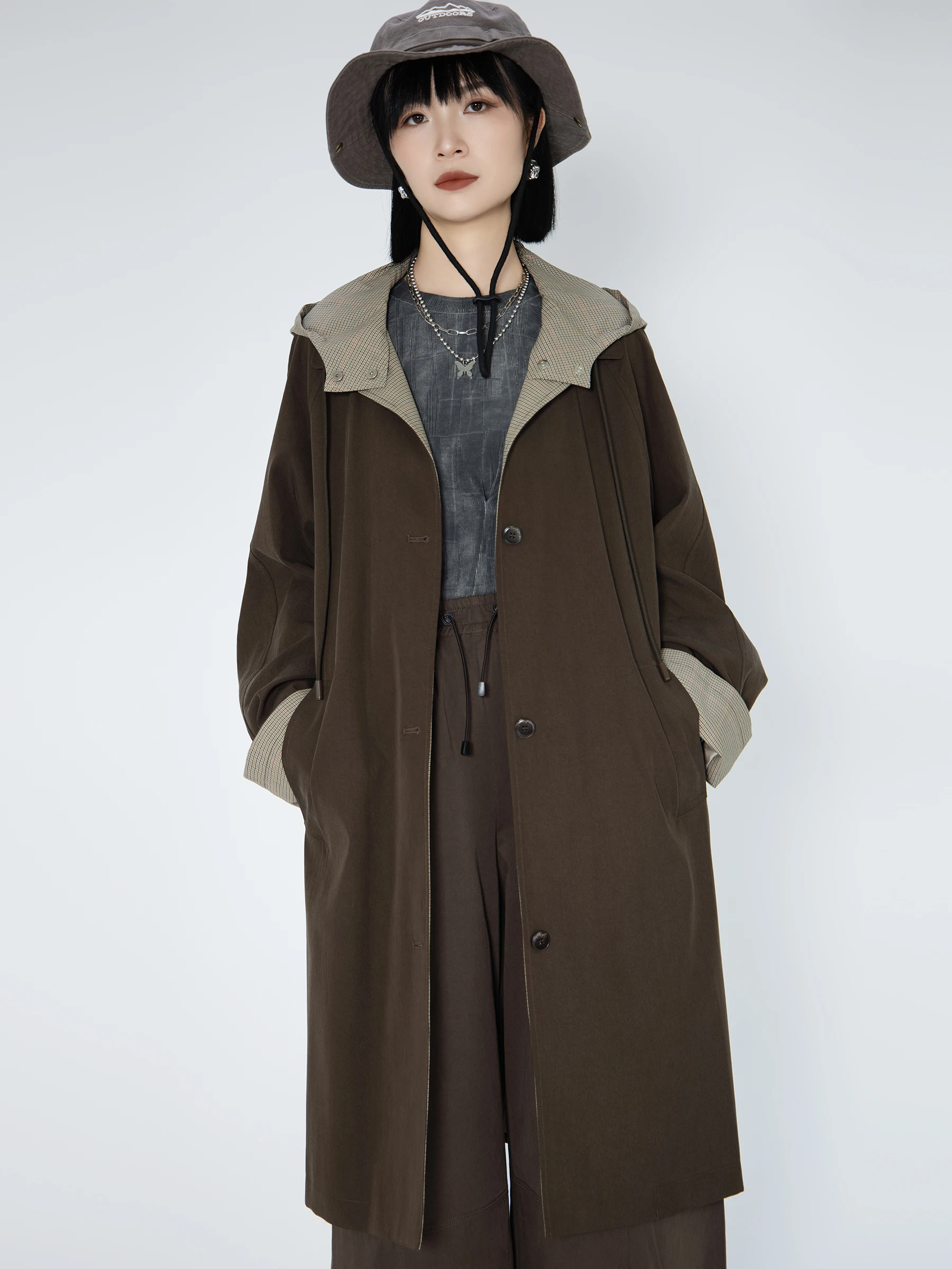 

Bookru 2023, осенняя новая дизайнерская шляпа, ветровка, куртка, женское повседневное свободное пальто, длинное све, средней длины, на одной пуговице