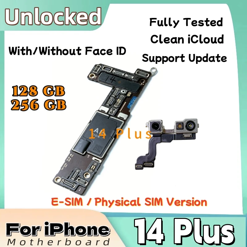 Placa Base Completamente Probada y Desbloqueada para iPhone 14 Plus, iCloud Limpio, Versión E-SIM/SIM con/sin Face ID