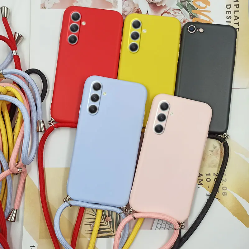 

A 34 54 чехол для Samsung Galaxy A54 A34 задняя крышка с ремешком ожерелье ремешок веревка Чехол Силиконовый красный желтый черный A54
