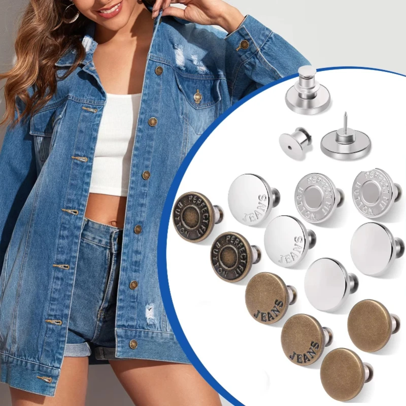 10/20Pcs Button Pins For Loose Jeans No Sew Instant Replacement Snap Tack Pant Button Adjustable Metal Pants Button Tightener