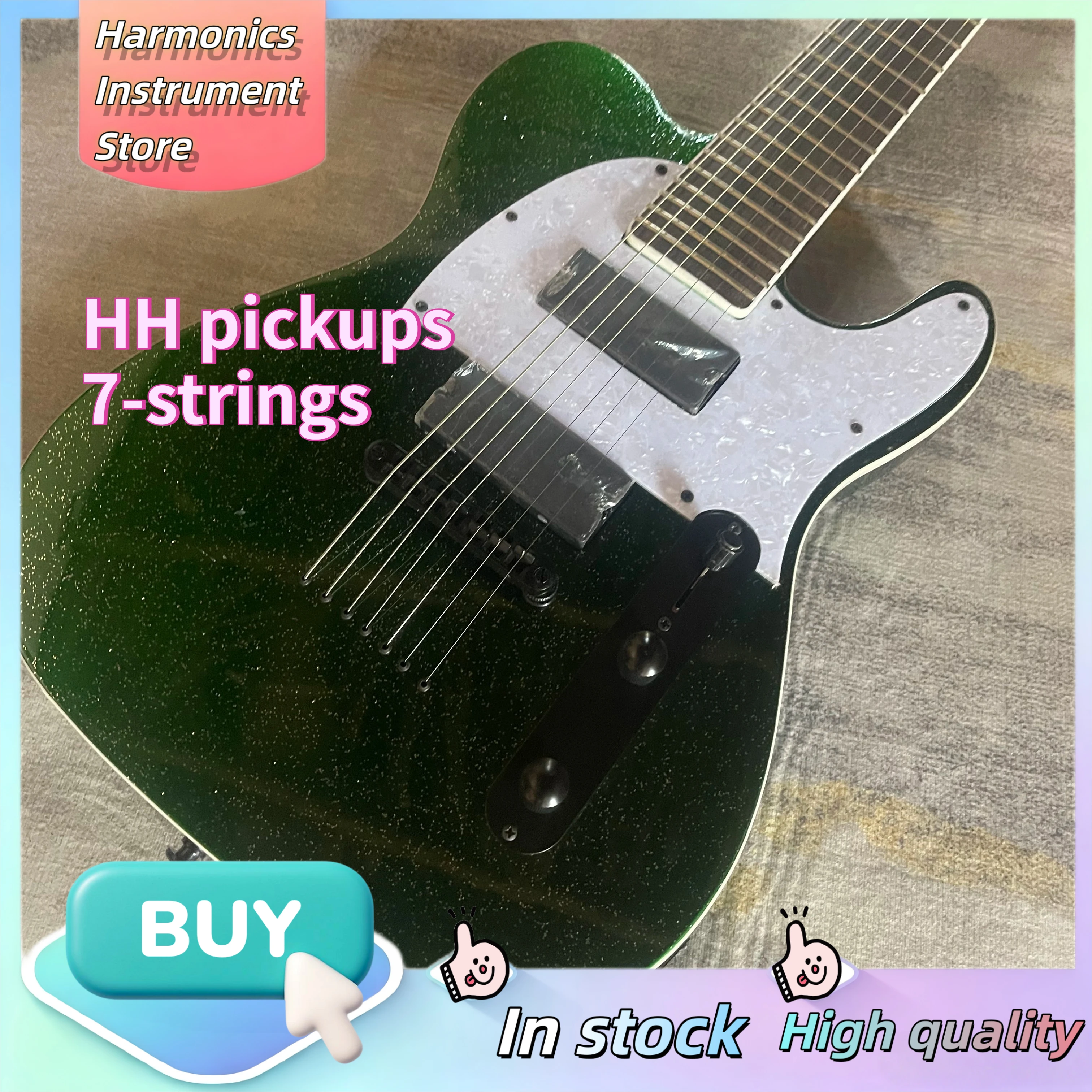 2002 Green Sparkle 7-String Custom Tele Electric Guitar Passive HH Pickups Metal Core Performance  Djent Drop