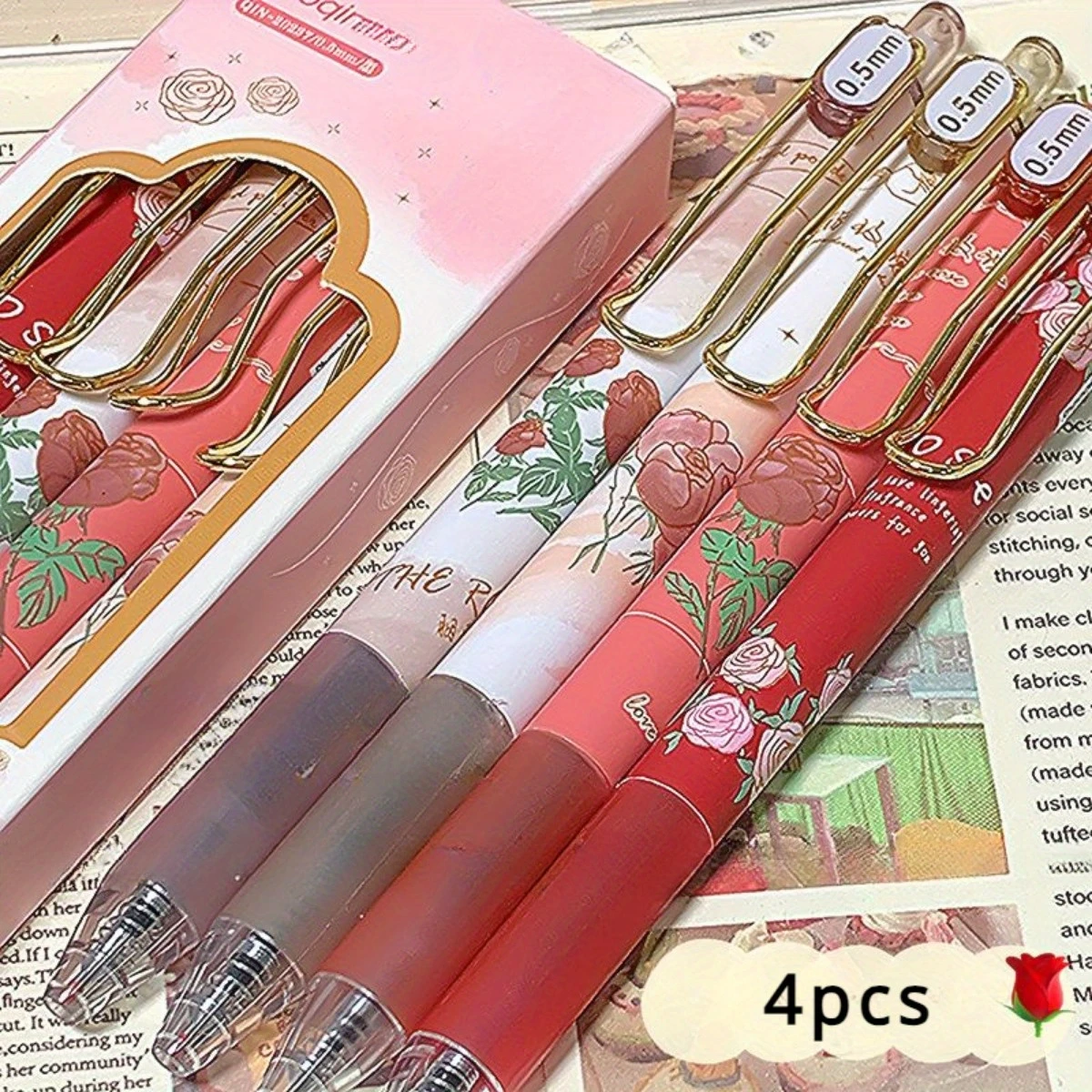 

4 Pcs Gel Ink Pens Flower Retractable Pens 0.5mm Black Ink Gel Pens Women Girls Cute Aesthetic Pens Office School Pens