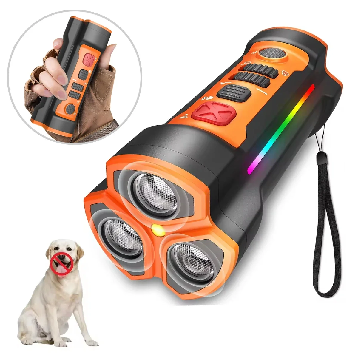 

3 in 1 Ultrasonic Dog Repeller W/ Flashlight LED Pet Anti-Barking Training Deterrent Device for Dogs Long Standby Dogs Supplies