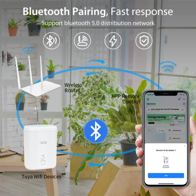 Tuya WiFi Smart Garden Irrigation Controller Built-in18650mAh Battery With Timed Automatic Watering Device Plant Watering