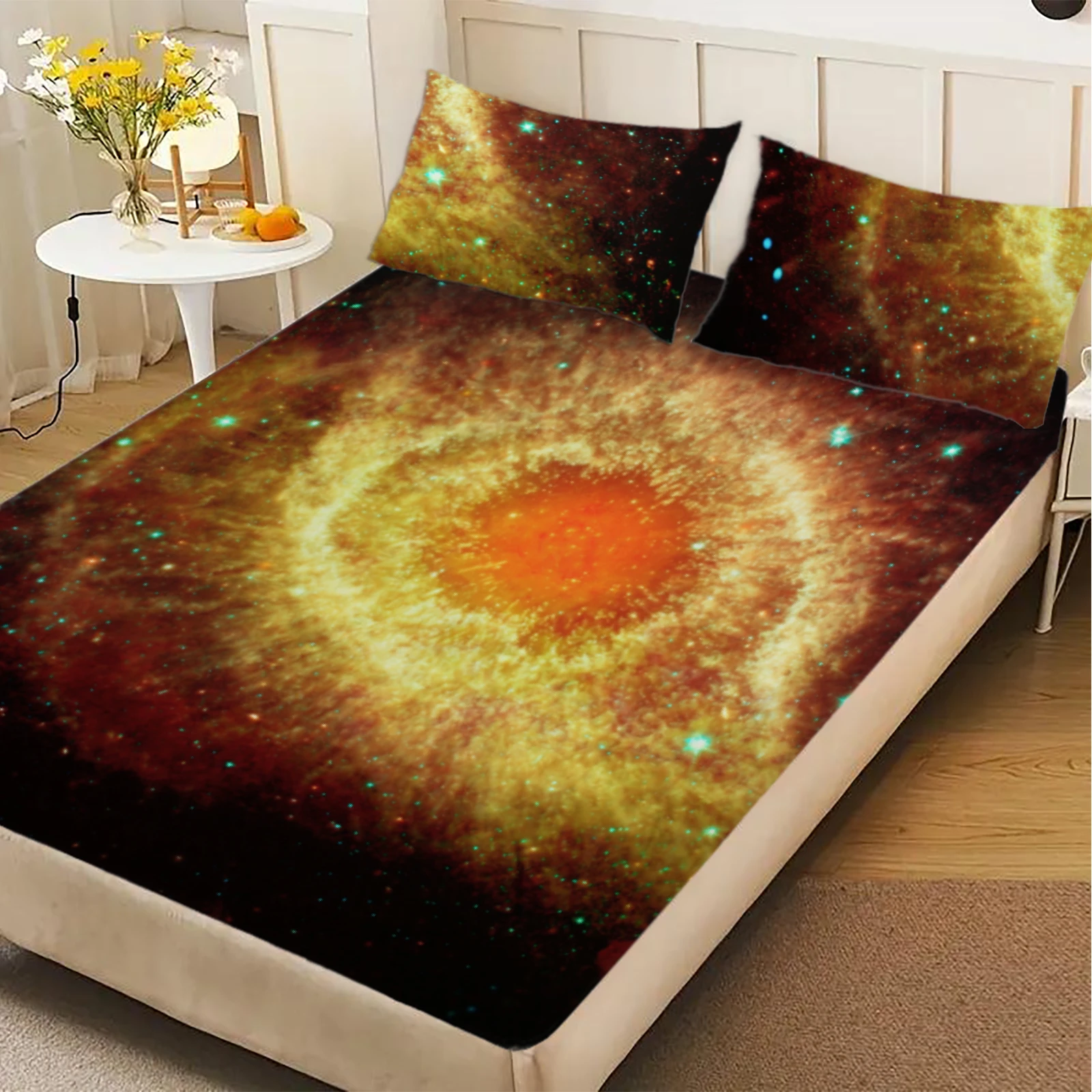 1pc Galaxy Nebula Fitted Sheet ,Outer Space Starry Sky Print Deep Pocket Elastic Mattress Cover, No Pillowcase Bedroom Bedding