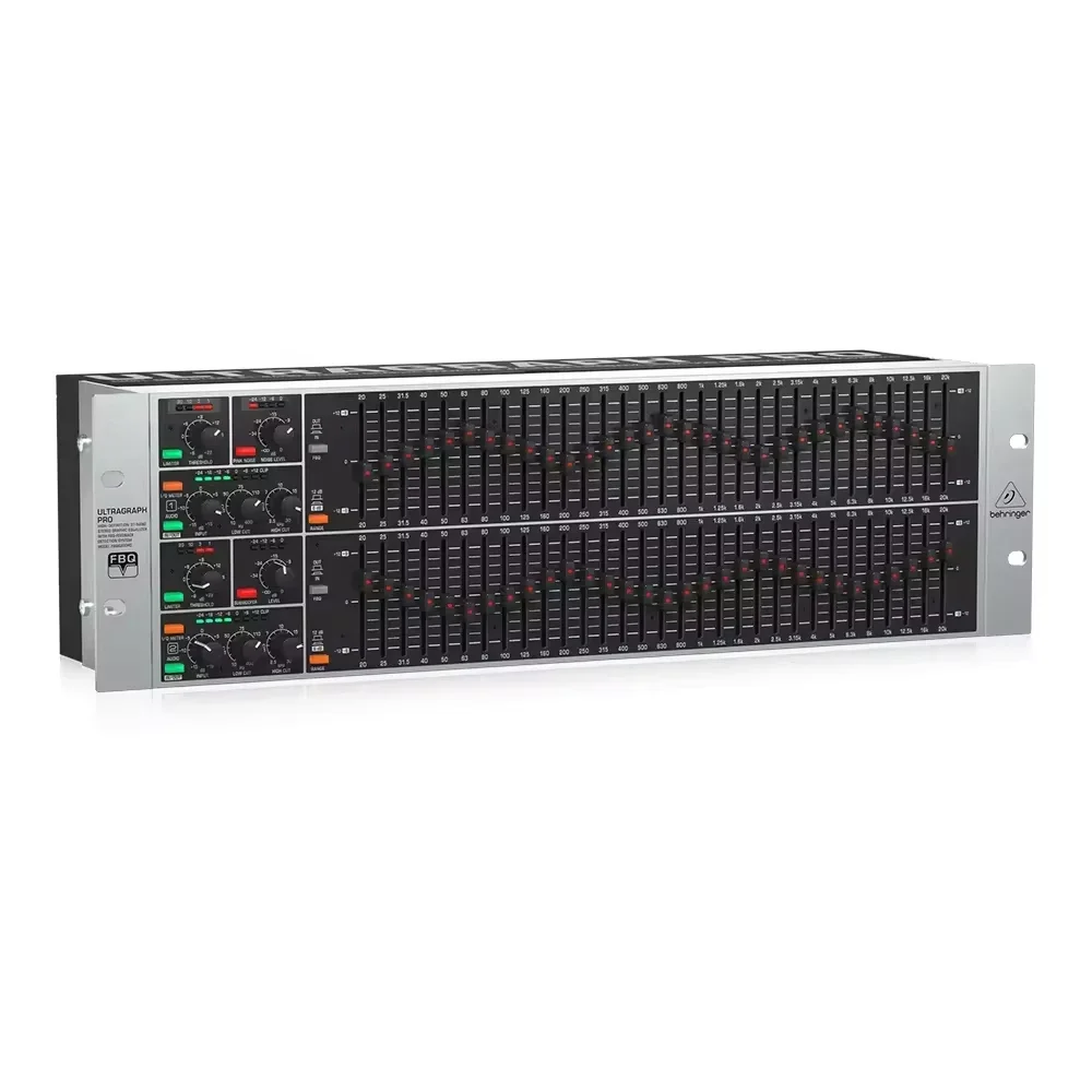 

Behringer FBQ6200HD rack mounted dual 31 segment feedback detection limiter noise gate function graphic equalizer