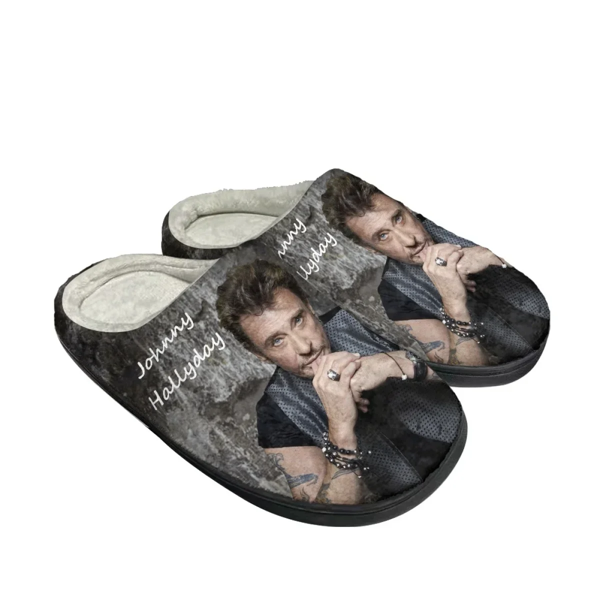 Dropship Casual Cotton Slippers Johnny Hallyday Design Non-Slip Indoor Floor Shoes Comfortable Home Women Men Slides for Bedroom