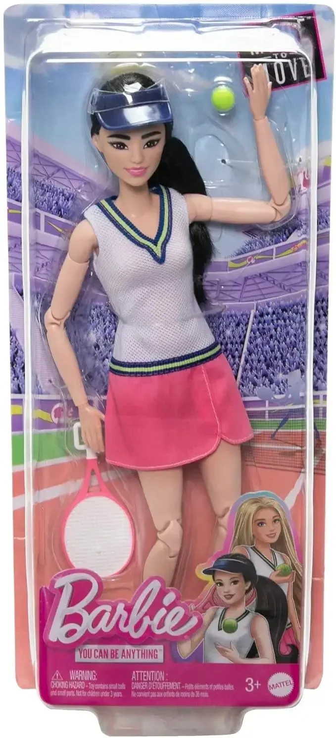 Barbie Made To Move Career Doll Tennis Volleyball Boxer Player Joints Mobility Girls Toys Sport Racket Ball Accessories Gift