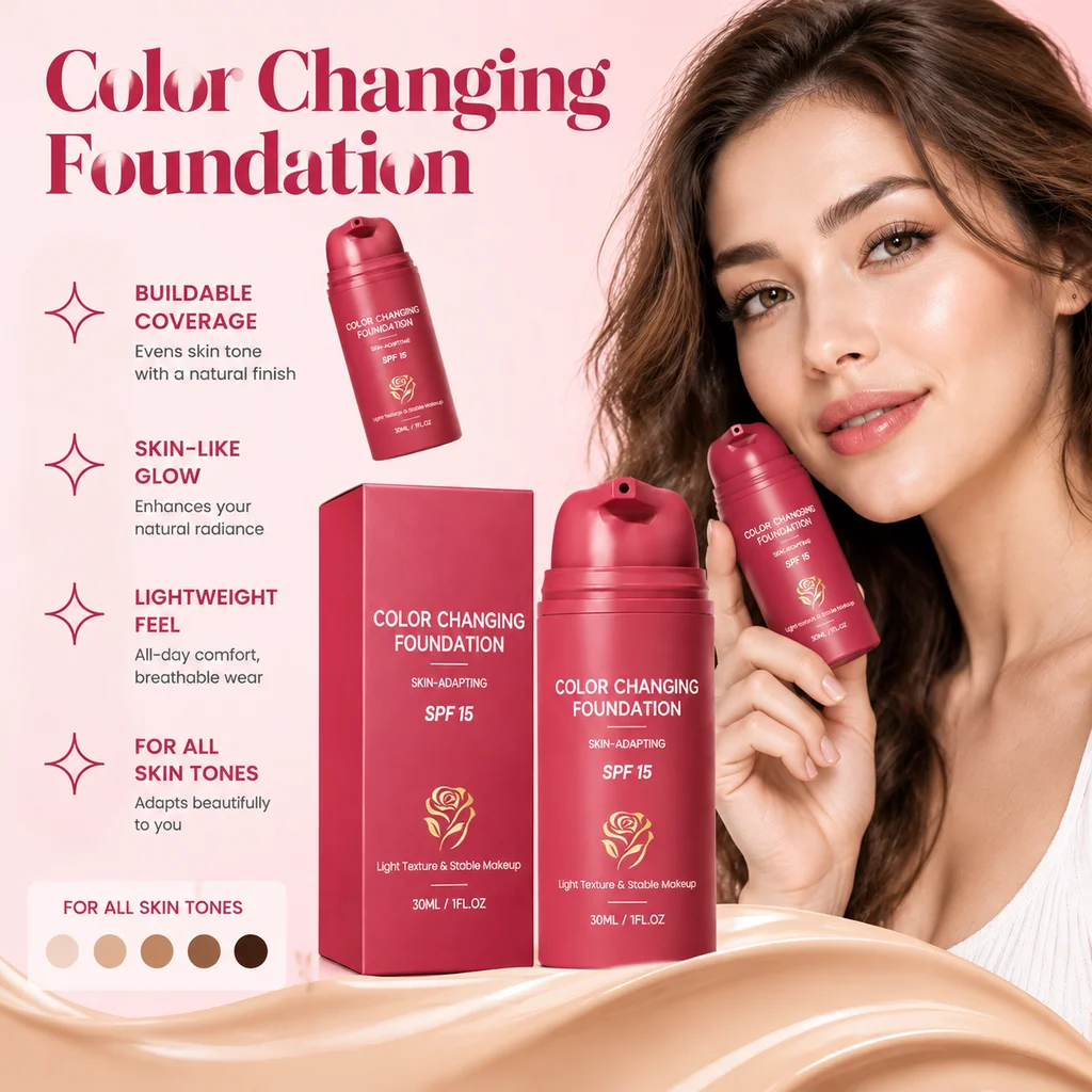 Color Changing Liquid Foundation Conceal Facial Flaws Self‑Matching Skin Tone Natural Look Lightweight Daily Facial Base Makeup