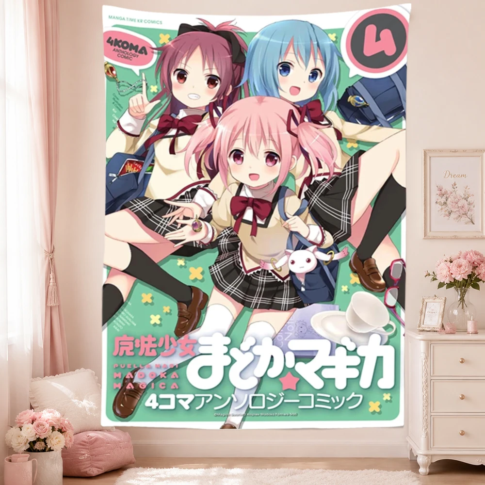 P-Puella M-Magi Madoka Magica Anime Wall Tapestry Madoka Homura Sayaka Girls Wall Hanging Home Decor Bedroom Dorm Poster