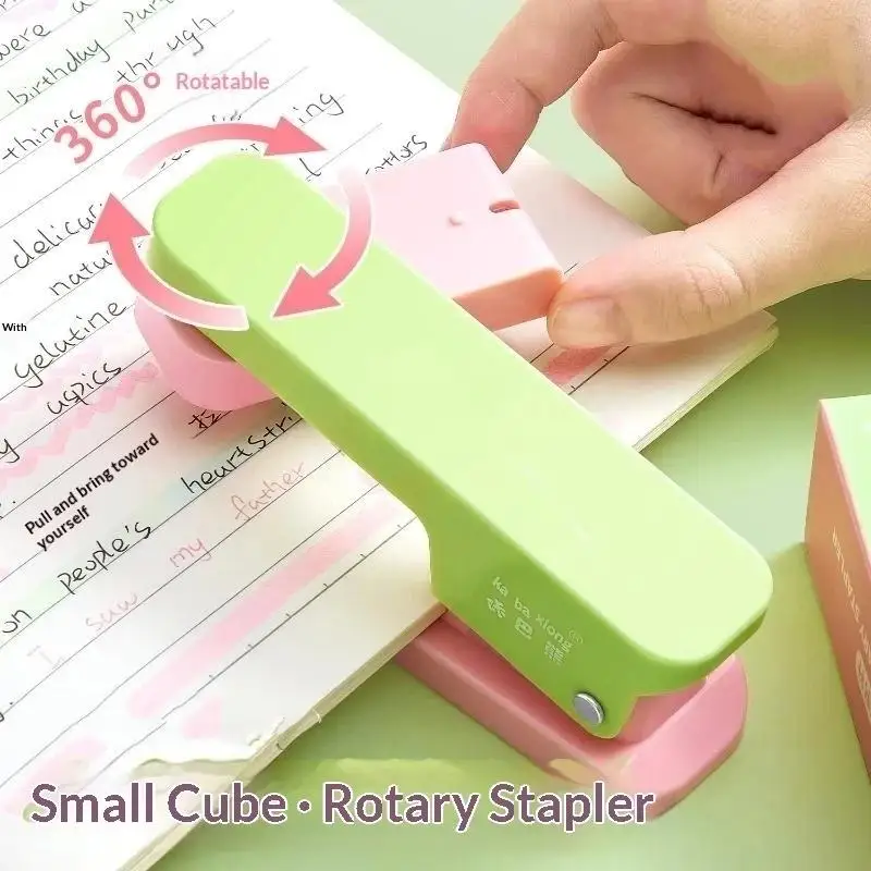 360° Rotating Stapler Lovely Macaron Color Effortless Binding Stapler for Teen Students School Home Office Stationery