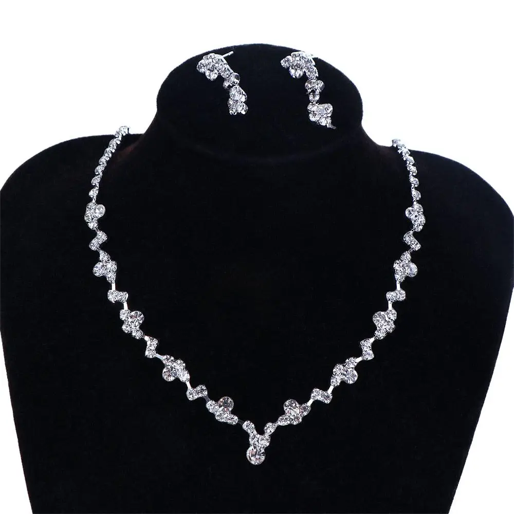 Women Necklace Earrings Set Geometric Crystal Wedding Bridal Lady Dangle Earring Necklaces Jewellery Accessories