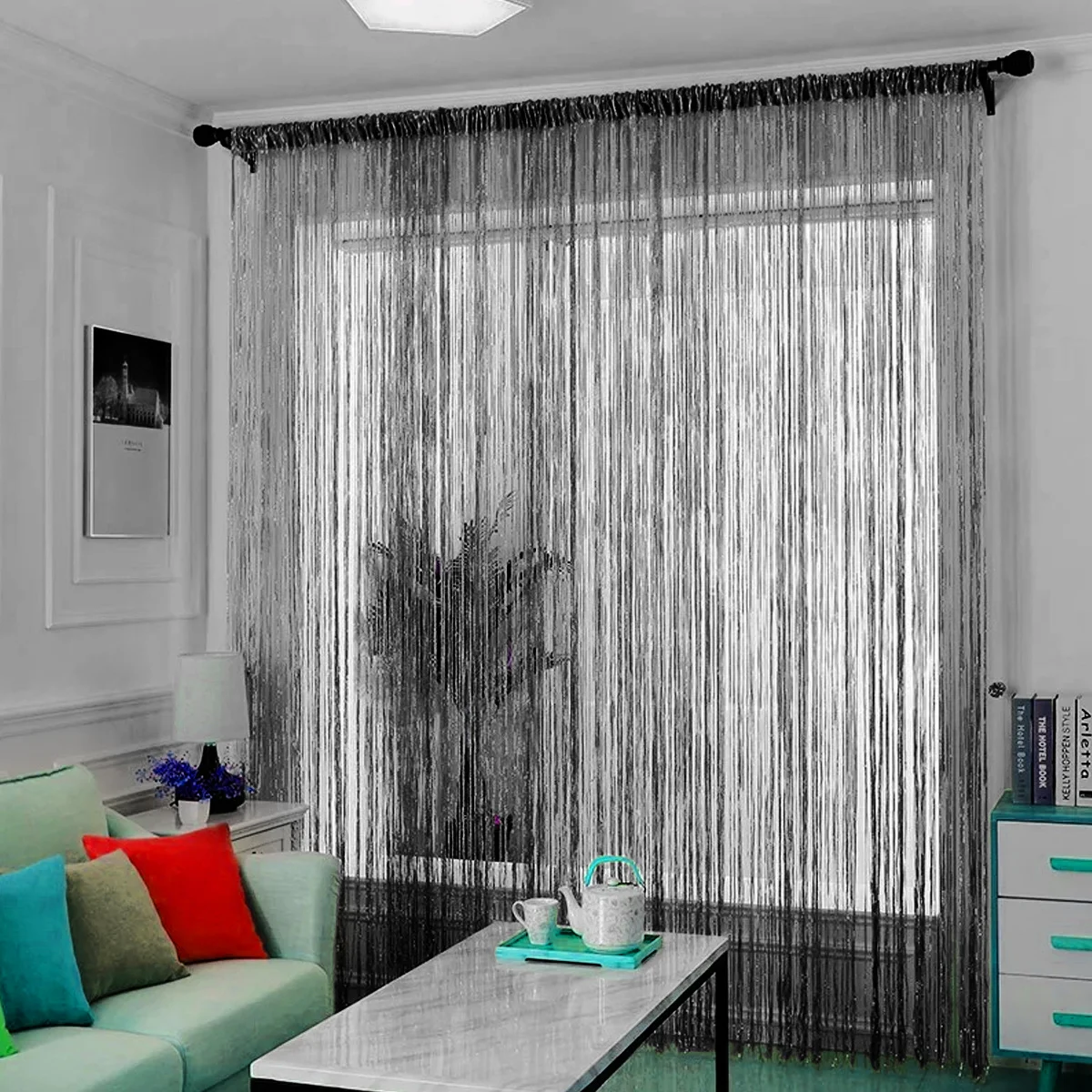 1 قطعة ستارة الباب ديكور شرابة نافذة الستار للمنزل حفل زفاف أسود ناعم آلة قابل للغسل مقسم الغرفة