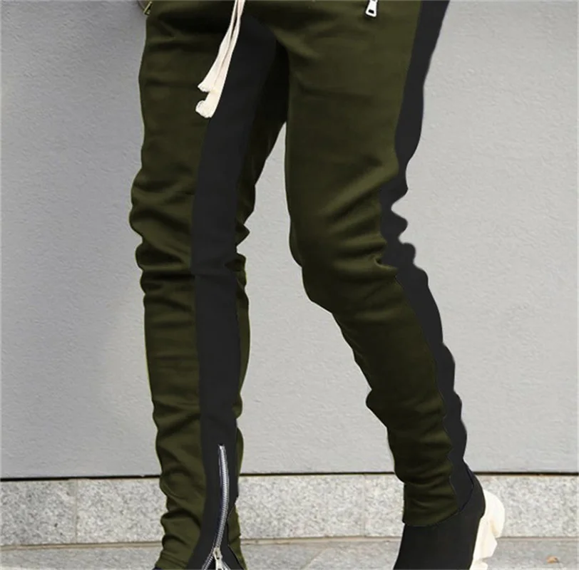 Autumn new long pants with zippered legs, men\'s casual sports pants, running pants, double pocket zippered jogging pants