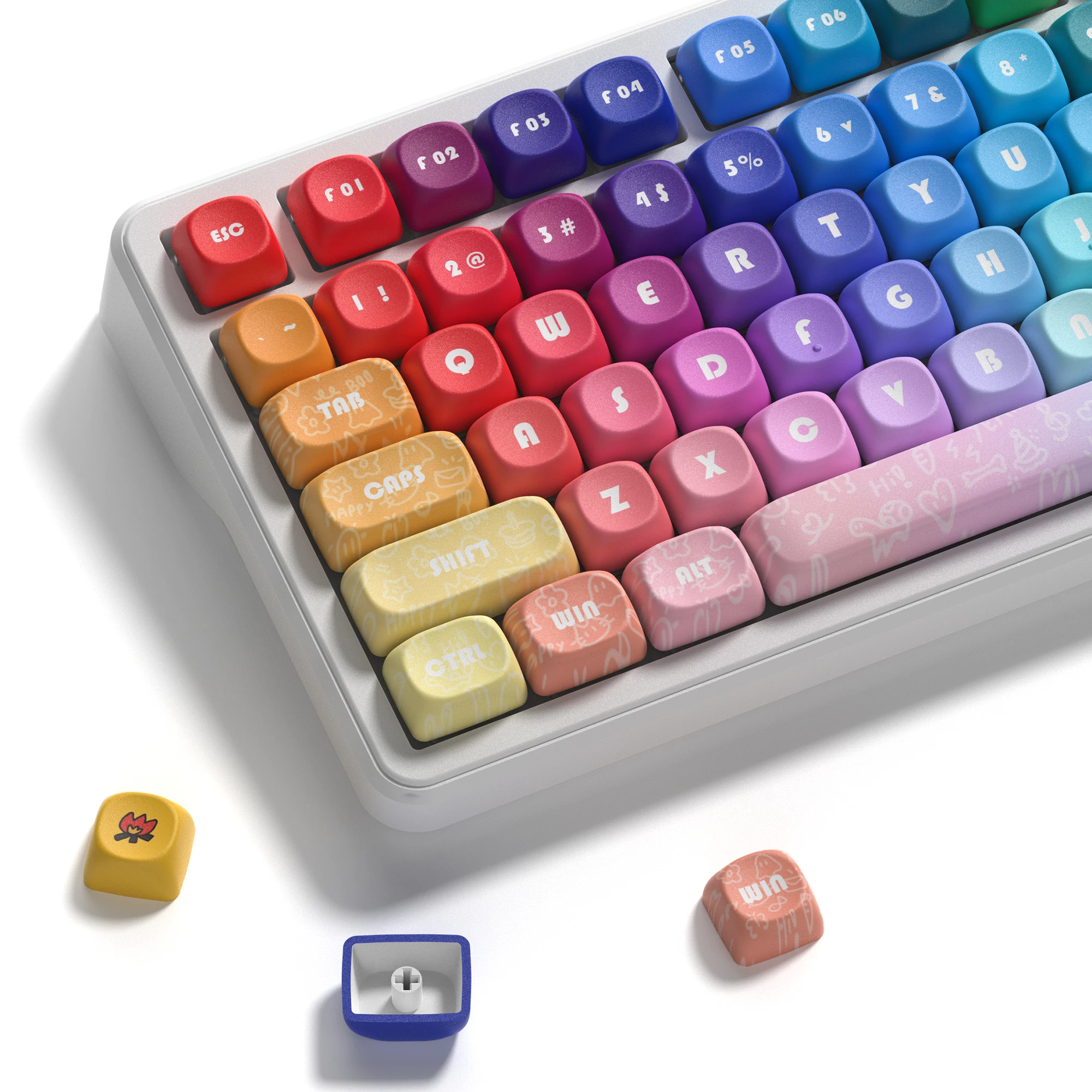 Womier 131 Keys MOA Keycap PBT Dye-Sublimation Set Keycap Kustom Pelangi Lucu untuk Keyboard Gaming Mekanik dengan Sakelar MX