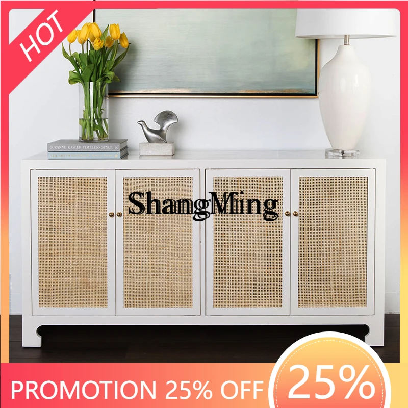 

CL solid wood dining side cabinet, multi-functional storage, natural rattan tea entrance, foyer decorative cabinet