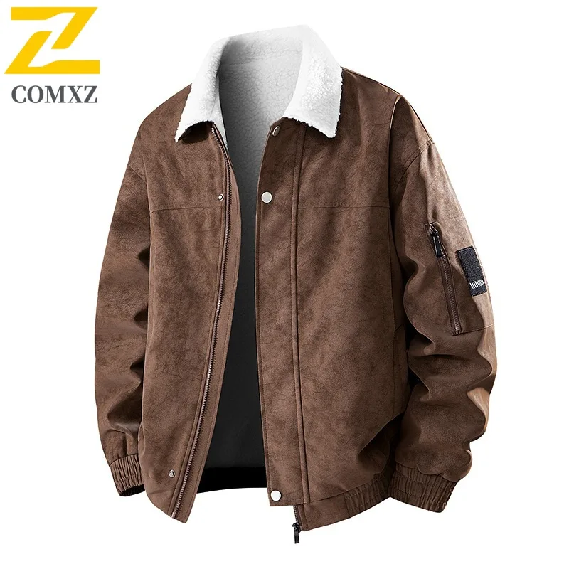 

COMXZ уличная рабочая мужская куртка, утолщенное морозостойкое пальто на молнии, минималистичный воротник-стойка, легкие прочные зимние пальто