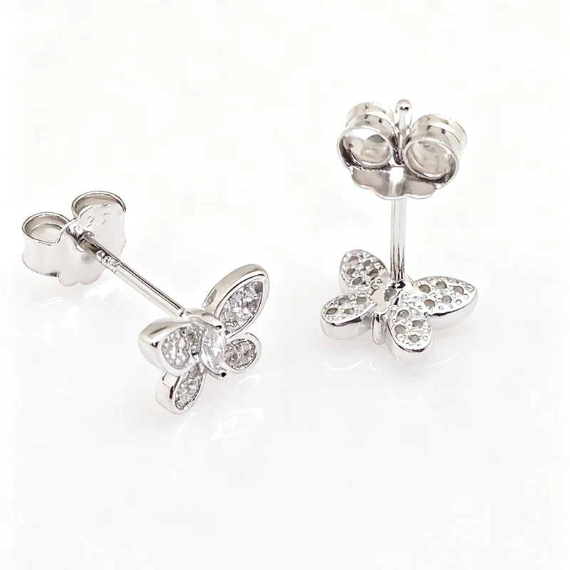 Platinum 950 Lab Grown Diamond Round Diamond DEF VS-VVS Butterfly Stud Earrings Womens Kids Tiny Post Studs 6.5mm Width