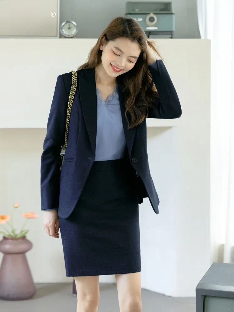 

Autumn Comfort Long Sve Suit Jaet Skirt Set 2024 New Beau Salon Hotel Women's Profional Work orm Polyester Rayo...