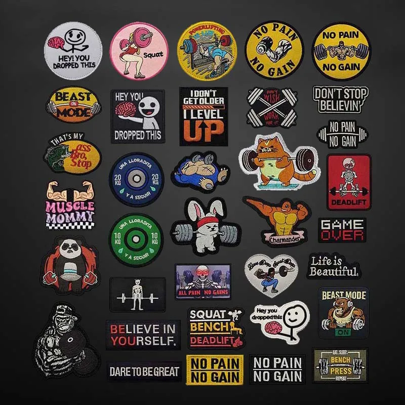 Pirat Edward, Hase, Schönheit, Bär, Totenkopf Fitness-Übung Lustige bestickte Aufnäher, Kein Schmerz, kein Gewinn, Das Leben ist schön, Moral-Emblem – Detail 3