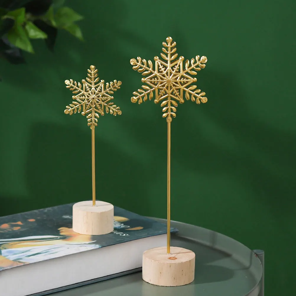 

2Pcs Christmas Snowflake Desktop Decor Sturdy Base Iron Art Craft Golden Adornment for Office Home Party Lighting Scene