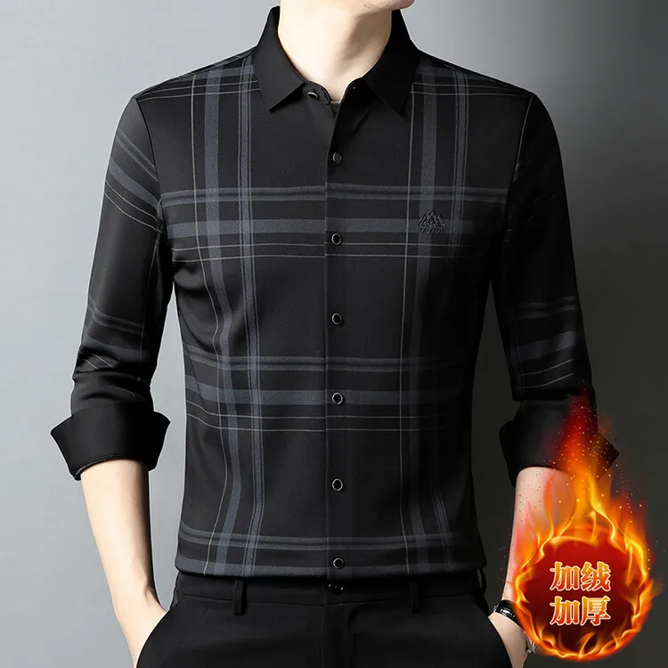 

Мужская теплая рубашка-поло на флисовой подкладке для осени и зимы, приталенный крой, не мнется, из смесового полиэстера и спандекса