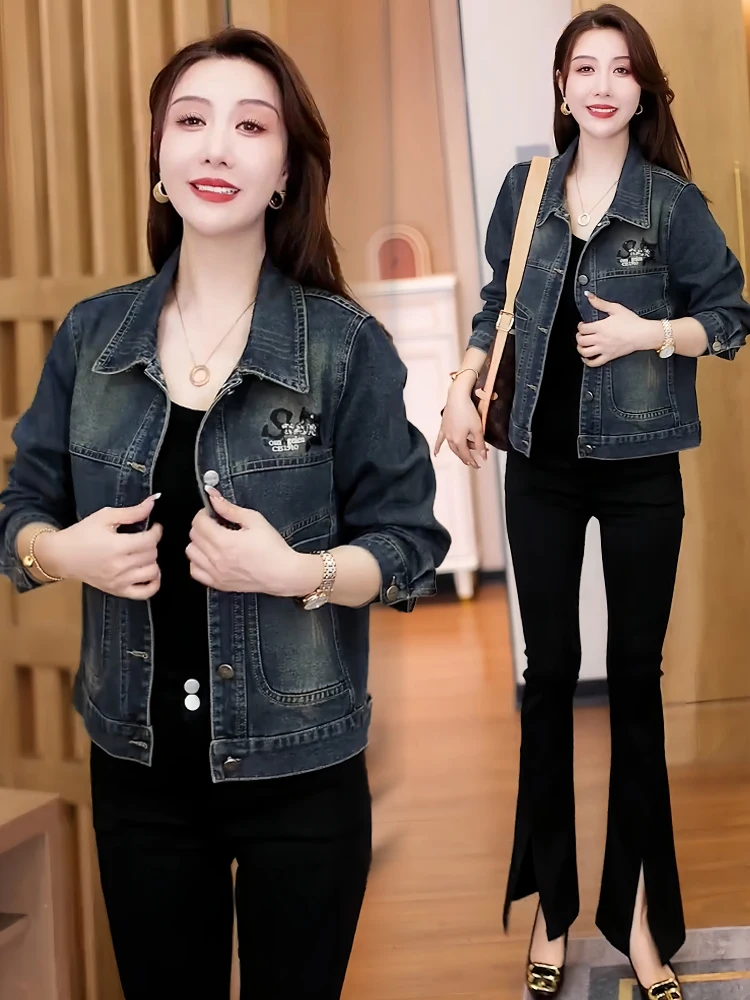 

Trendy ort Denim Jaet Women's Casual Loose Fit Faionable Streetwear Sle Autumn New Arrival Casual Flip Collar Button