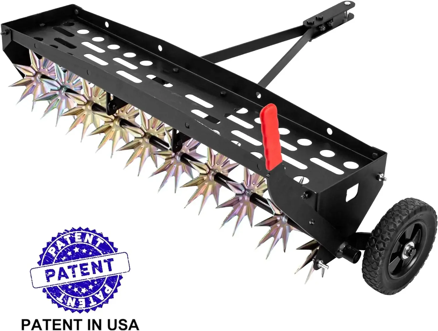 40" Tow Behind Spike Aerator W/ Galvanized Steel Tines, Lawn Aerator Soil Penetrator Spikes Tractor with Extra-Wide Tow Bar