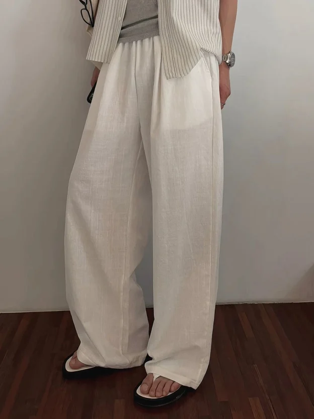 

Lightweight Breathable Men's Cotton Linen Workwear Pants Straight Leg Casual Trousers Loose Fit American Style Dad Suit Pants