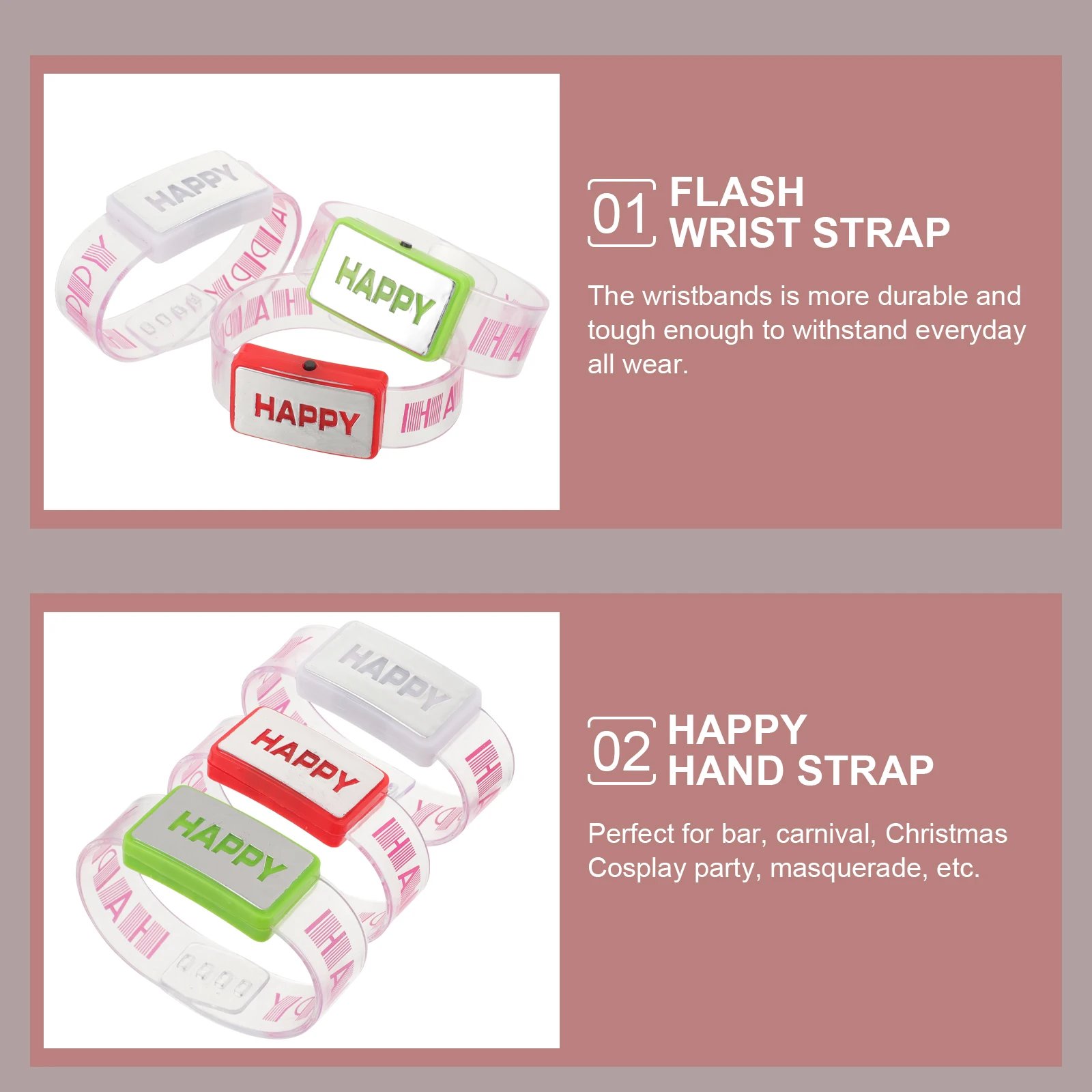 

3PCS Luminous Bracelets Glitter Wristbands Flashing Light Up Christmas Carnival Party Soft Flexible Plastic Glow Design Festive