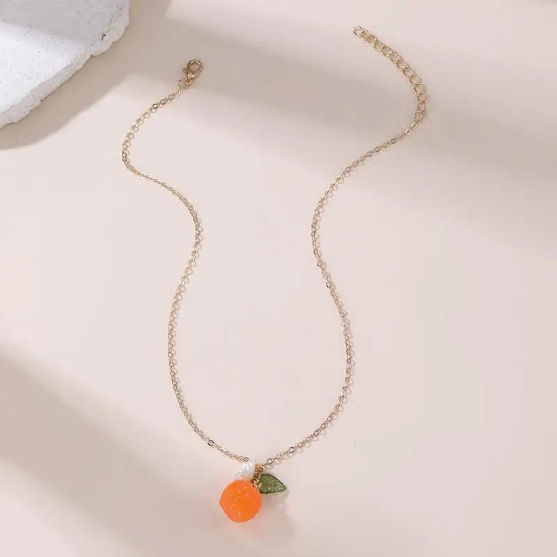 Creative Lemon Green Leaf Pendant Necklace Adjustable Length Hypoallergenic Jewelry for Women Valentine's Day Gift
